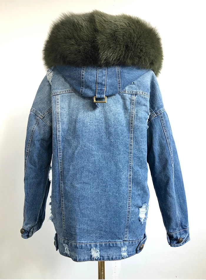 Women Denim Jacket With Fur hood Women Autumn Winter Denim Jacket Warm Upset Jacket Vintage Long Sleeve Loose Jeans Coat Outwear