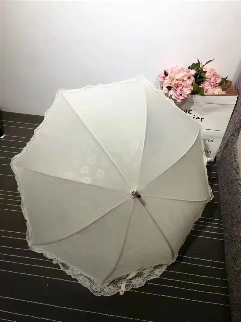 Lace dark flower small ocean umbrella long handle lady UV protection sun umbrella wood umbrella handle 8 bone manual zara*women