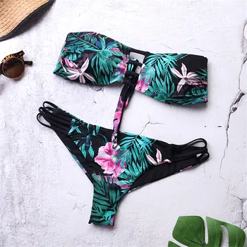 

YCDKK Bandeau Bikini 2018 Floral Swimwear Print Swimsuit Brazilian Biquini Sexy Thong Bikinis Set Bathing Suit maillot de bain