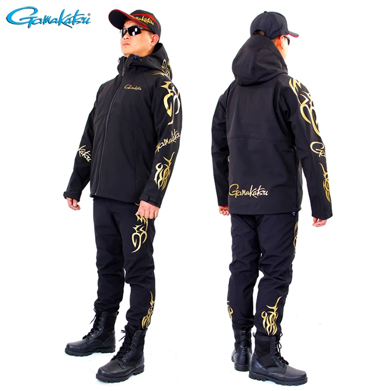 Jaqueta de Pesca Esportes ao ar Livre à Prova Água à Prova Terno de Pesca Gamakatsu Calças Parka Cabolsa Outono Inverno Dwindproof Vento Mais Veludo Manter Quente