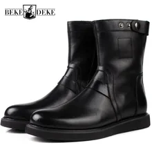 Мужские ботинки из натуральной коровьей кожи наивысшего качества удобные туфли на высокой подошве моторный Байкер с пуговицами модные ботинки до середины икры мужская обувь