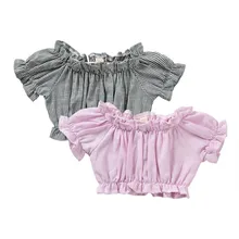 Модные летние Полосатые блузки-рубашки для девочек-подростков, шифоновые школьные топы с открытыми плечами для девочек