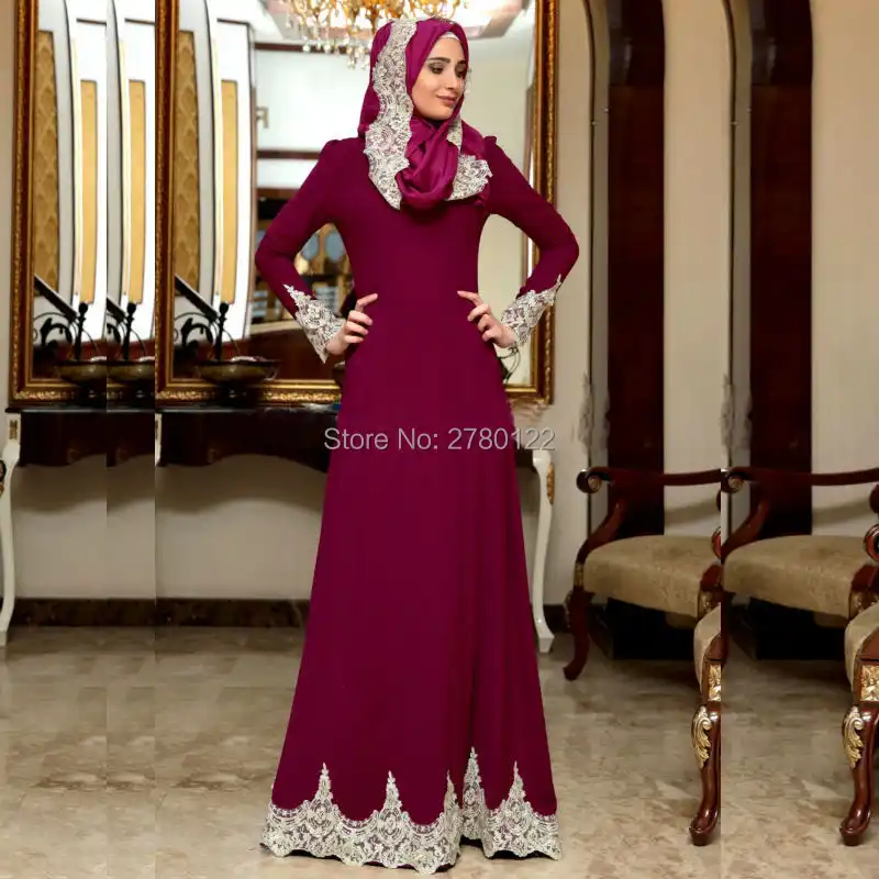 2020 Long Sleeves Fuchsia White Lace Appliques Hijab Evening Dresses Arabic Evening Gown Islamic Party Dress Robe De Soiree Robe De Soiree Evening Dress Arabichijab Evening Dresses Aliexpress