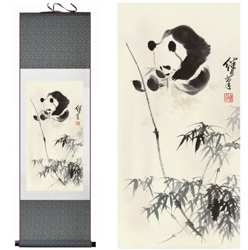 

Panda painting traditional Chinese Art Painting Home Office Decoration silk scroll panda art paintingPrinted painting