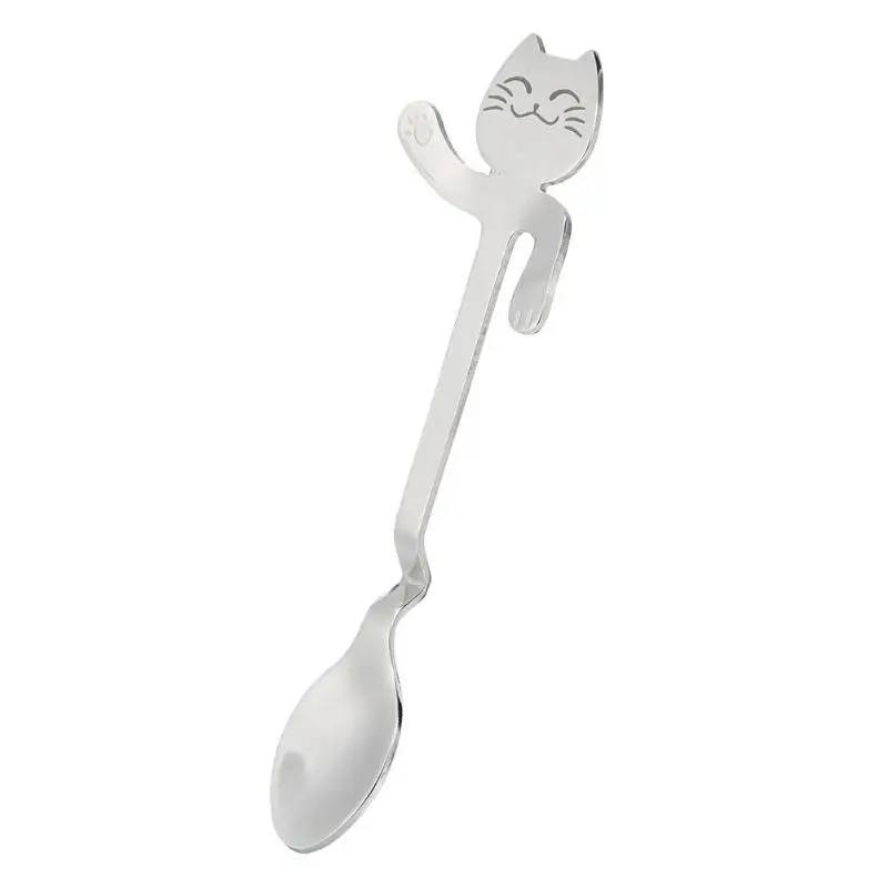 Нержавеющая сталь милый кот ложка креативный подвесной Кофе Молоко ложки для помешивания - Color: Silver