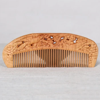 

Carved Pocket Wooden Comb Natural Peach Wood Anti-static Massage Combs Vintage Hair Brush Combs Hair Styling Tool Health Care