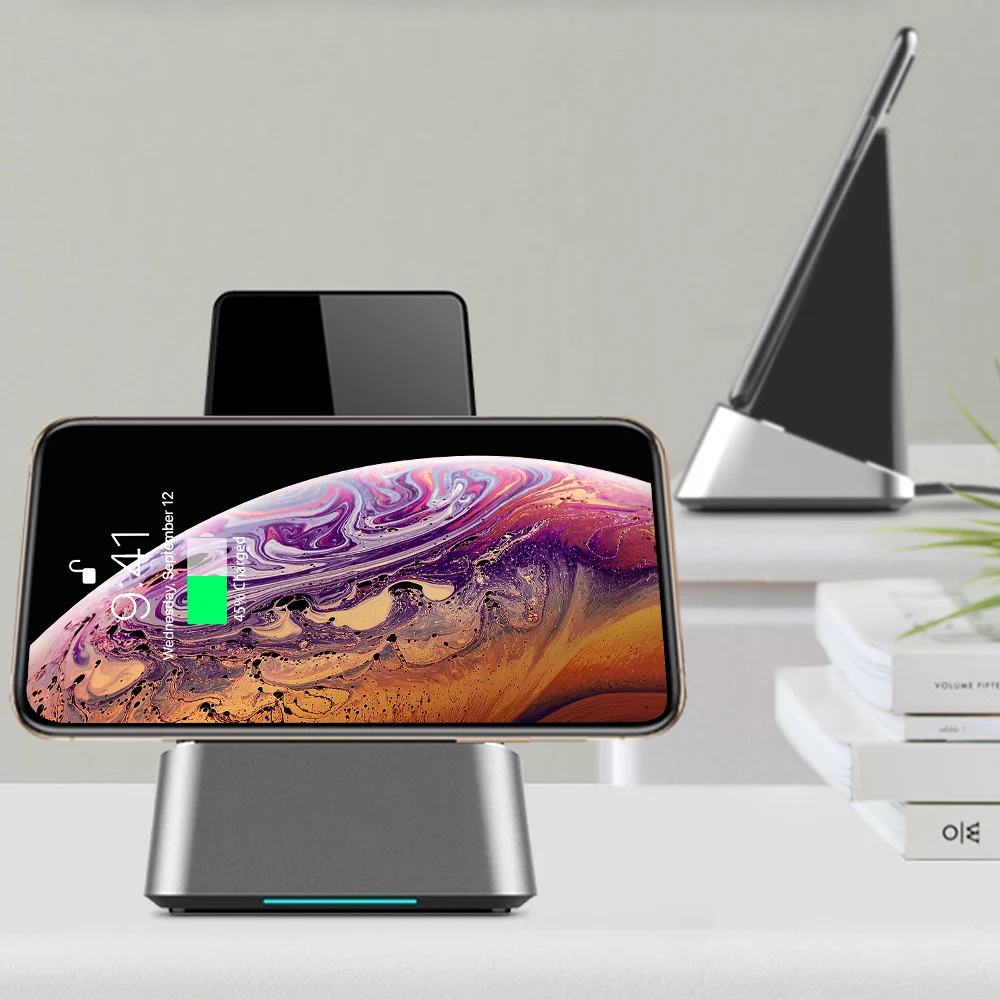 Ascromy 15 Вт Qi Беспроводной Зарядное устройство для iPhone XS Max X 8 плюс Xiaomi Mi 9 samsung s10+ зарядная станция Подставка Кронштейн Настольный держатель
