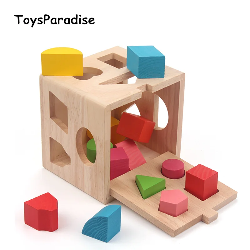 

Baby Toys Shape Sorting Cube Geometric Assembling Blocks Wooden Toys For Kids Educational Toys Geometry Box Gift