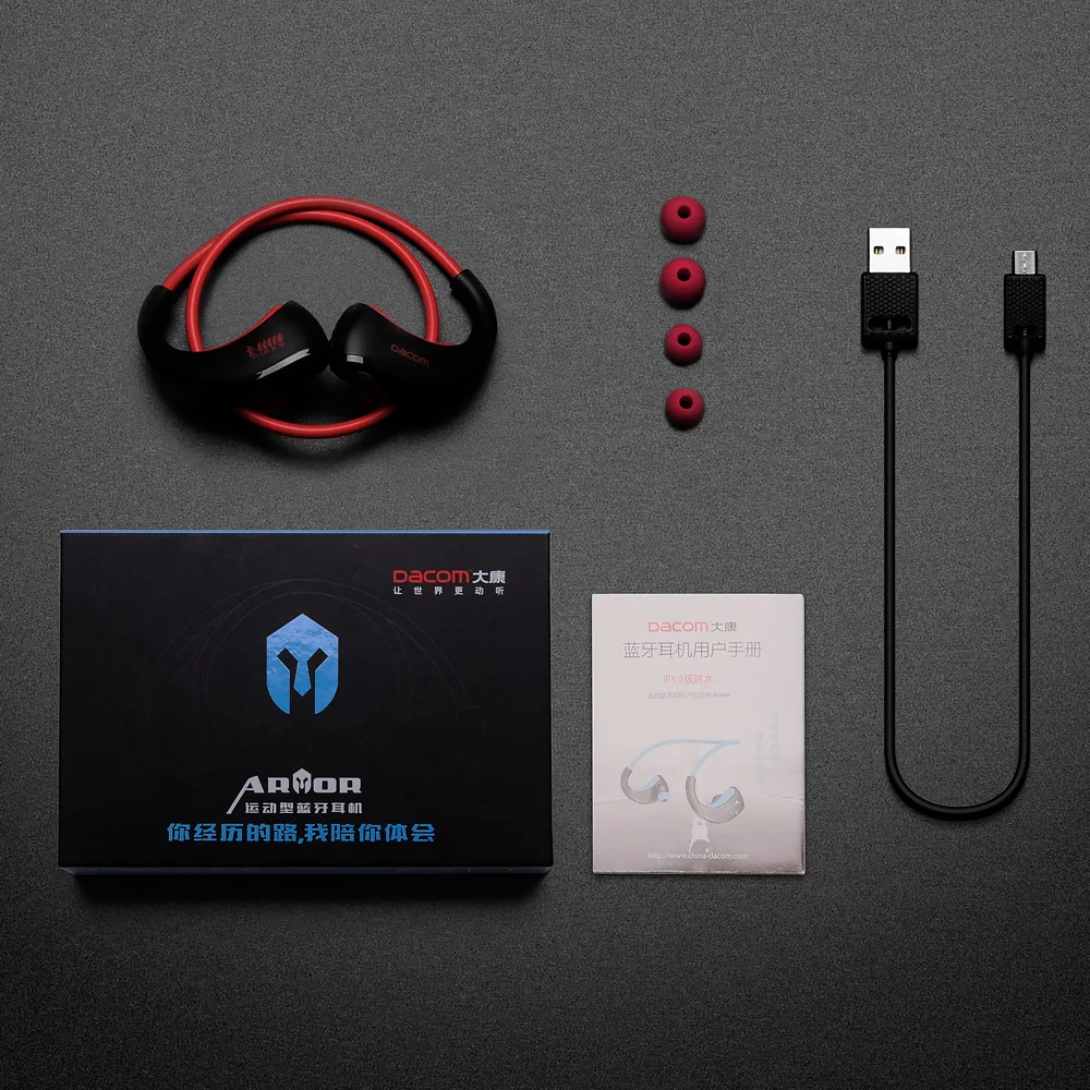 Dacom armadura impermeable del deporte auriculares inalámbricos auriculares Bluetooth auricular de Audio estéreo de auriculares con micrófono de manos libres para correr - 6