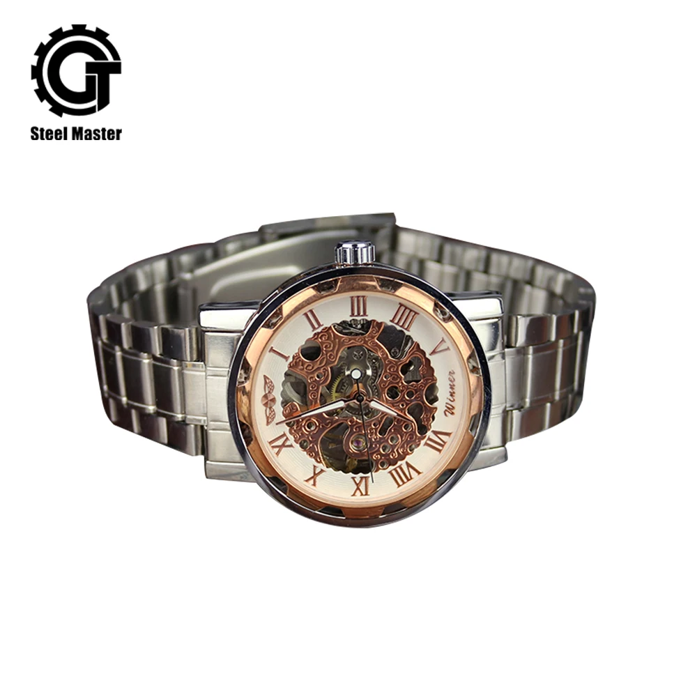 

Men's Manual Mechanical Watch Fashion Casual Roman Digital Hollow Steel Belt Whirlwind Belt Retro Gold Comfortable Discount