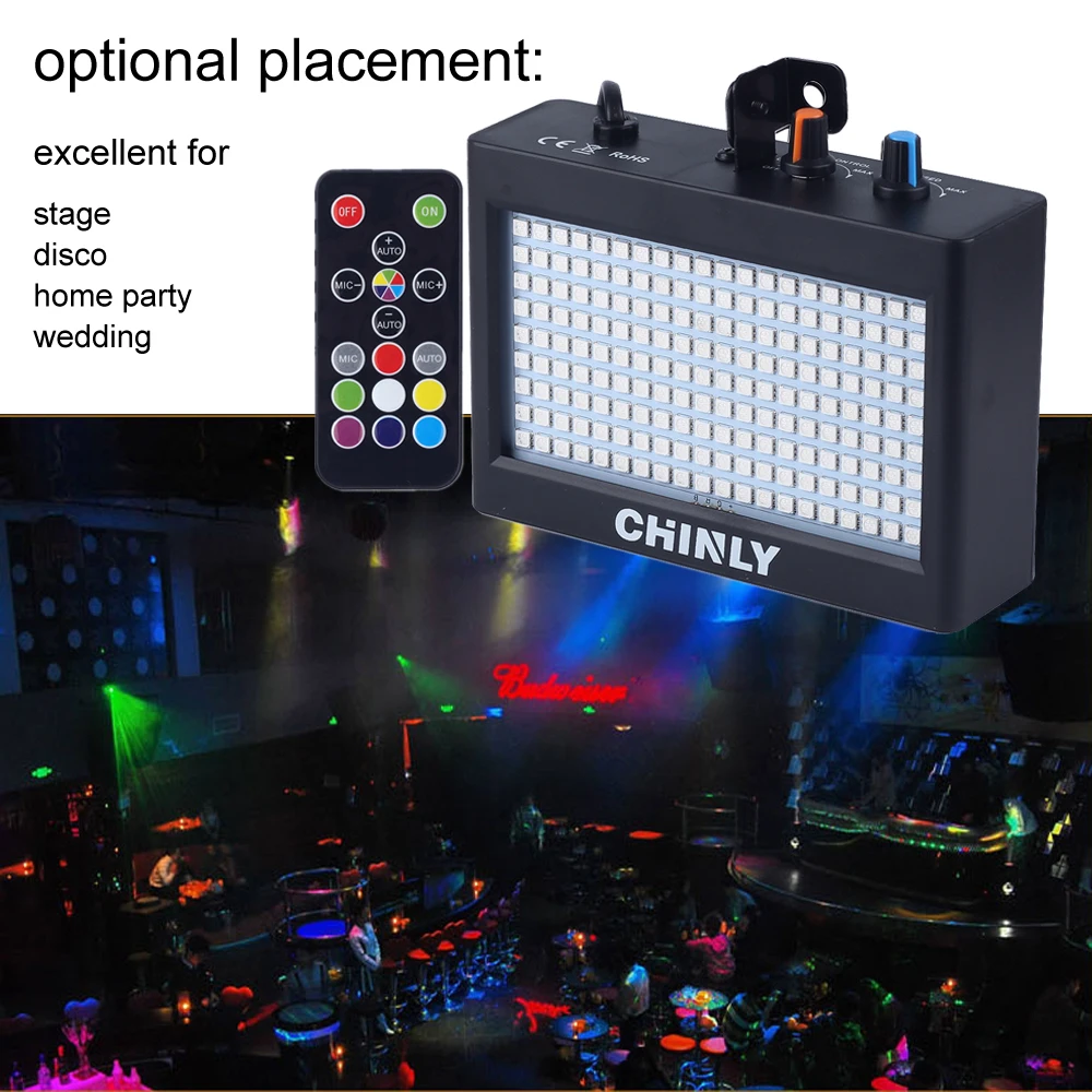 CHINLY 180 светодиодов строб вспышки света Портативный 35 W RGB дистанционного Звук Управление мерцающий Скорость Регулируемый для сцены