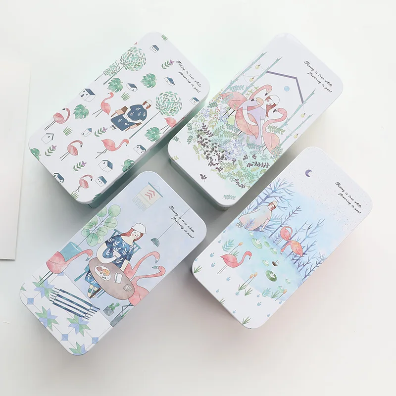 

Beautiful Nice Flamingo Girl Double-deck Iron Tin Metal Pencil Box Pencil Case For Pen Stationery Storage Box Students Gift