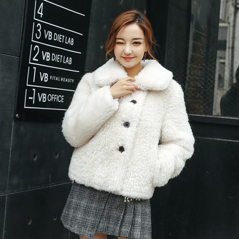 

Real Fur Coat for Women Natural Fur Shearling Jacket Faux Leather Large Size Natural Wool Coat rf0114