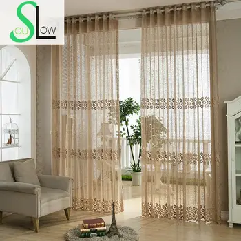 

Slow Soul Light Coffee Jacquard Curtain Ventilation Pastoral Floral Curtains For Living Room Tulle Kitchen Bedroom Children