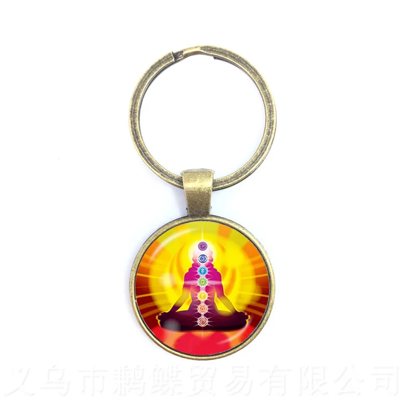 2018 New Chakra Keychain OM Yoga Men Women Jewelry Glass Cabochon Keyring Antique Zen | Украшения и аксессуары