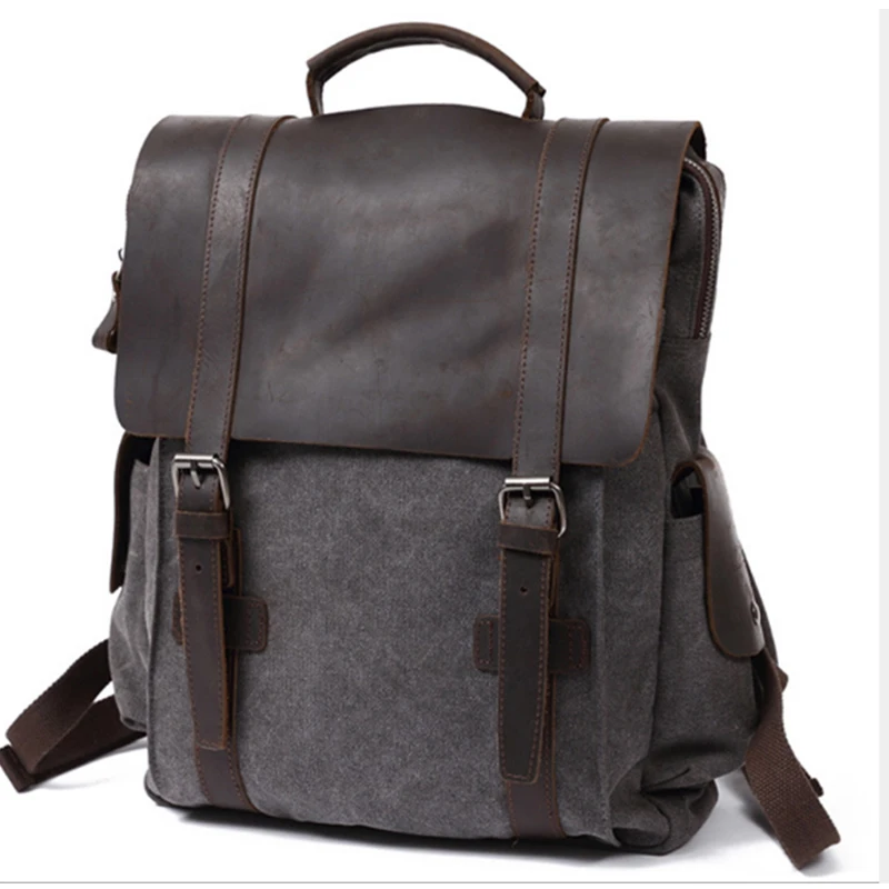 

XIYUAN Fashion Backpack Leather Canvas Men Backpack School Bag Military Backpack Women Rucksack Male Knapsack Bagpack Mochila