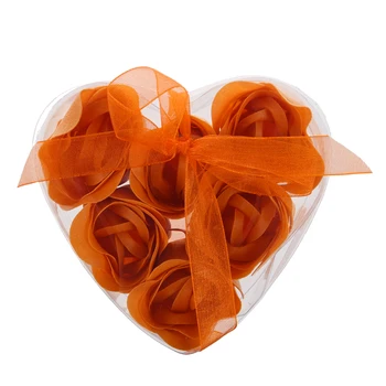 

New 6 Pcs Rose Flower Scented Bath Soap Petals Orange w Heart Shape Box