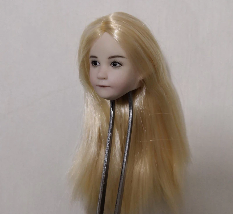 1//6 Little Girl Head Carving Young Girl Head Sculpt Blond Straight Hair Head