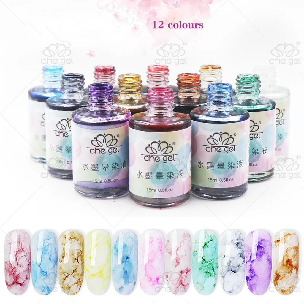 

12 Color Watercolor Ink High Quality Water Dyeing Liquid Gradient 15ML Nail Art Nail Gel Nail Polish Marble Pattern Drop Ship