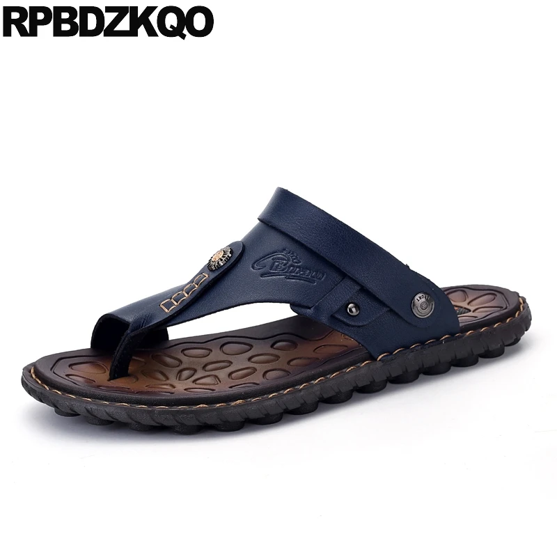 Sandalias de cuero sin cordones hombre, chanclas masculinas de talla 46, estilo italiano, 47|Sandalias de hombre| AliExpress