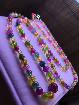 

Genuine Natural Colorful Tourmaline Quartz 4-9mm Crystal Necklace Clear Round Beads Stretch Necklace Woman AAAAA Drop Shipping