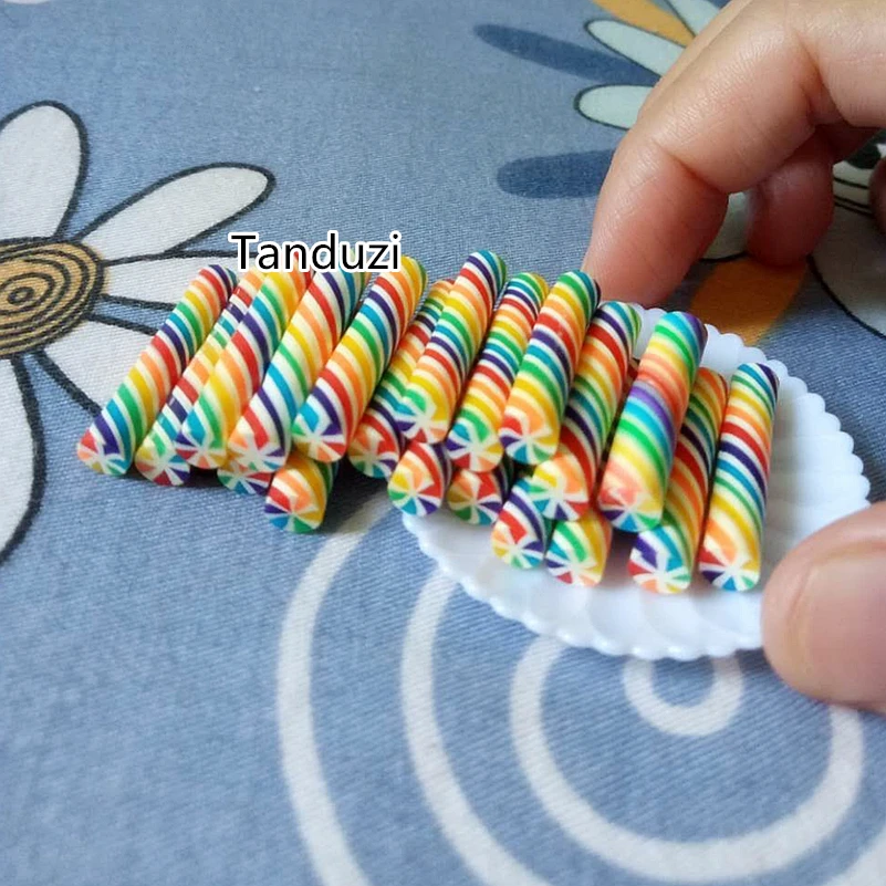 

Tanduzi 20PCS Kawaii Fimo Polymer Clay Candy Rainbow Color Sweet Deco Decoden 25*5MM Clay Food DIY