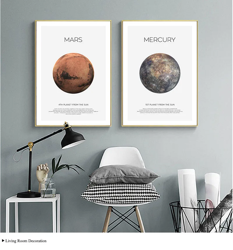 Солнечная система картина Планета Земля Луна Марс плакат Астрономия космическое настенное искусство холст печать живопись скандинавские украшения детской комнаты