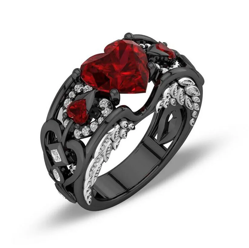 

New Fashion Luxury Black White Double Color Heart Zirconia Angel Wings Wedding Ring For Women Engagement Party Ring Jewelry R522