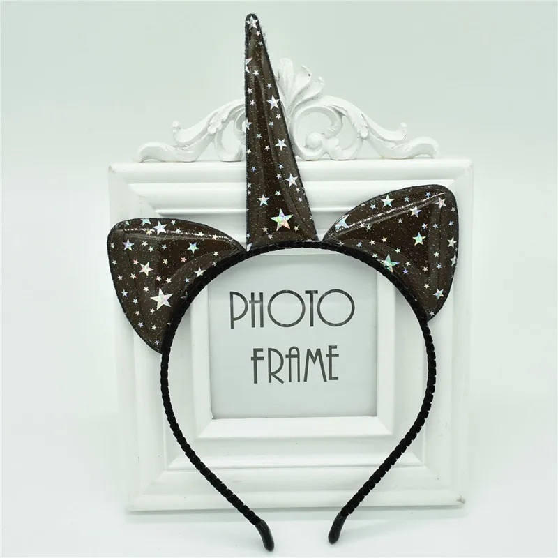 

New cat ears cute unicorn headband girl popular headdress frosted five-pointed star sequins colorful hair accessories