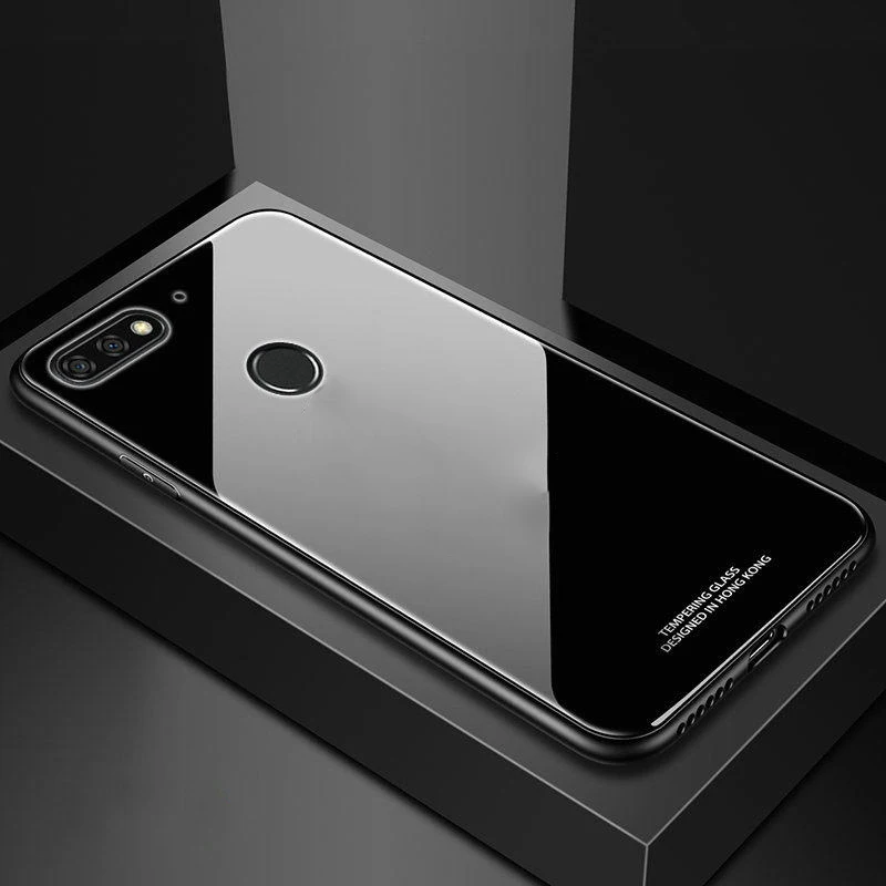 Роскошные закаленное Стекло Крышка для huawei Y5 Y6 Y7 Prime Y9 Коврики 20 10 Lite Honor фотоаппаратов моментальной печати 7S 7C 7A Pro 8A 8X 10i 9X9 10 Lite P20 чехол - Цвет: Black