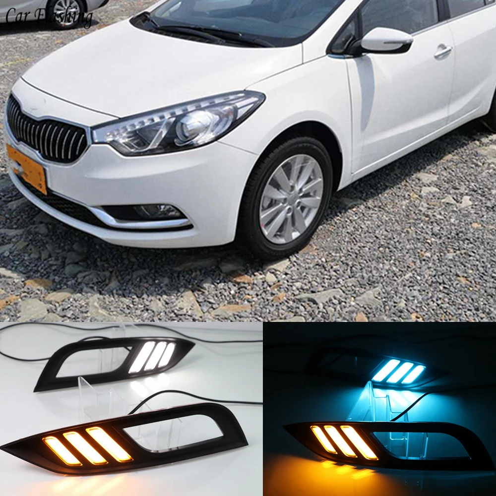 

1Pair Led Daytime Running Lights DRL fog lamp cover with Yellow Turning Signal Function For Kia K3 Cerato 2013 2014 2015 2016
