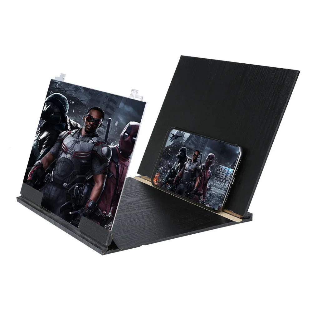 

Log phone amplifier bracket 3D Phone Screen Magnifier Stereoscopic Amplifying 12 Inch Desktop Wood Bracket#G4