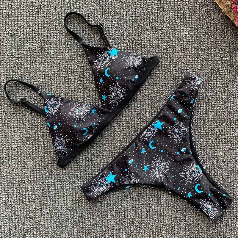 MUXILOVE New Swimsuit Sexy Stars Moon Print Ladies Split Bikini Two