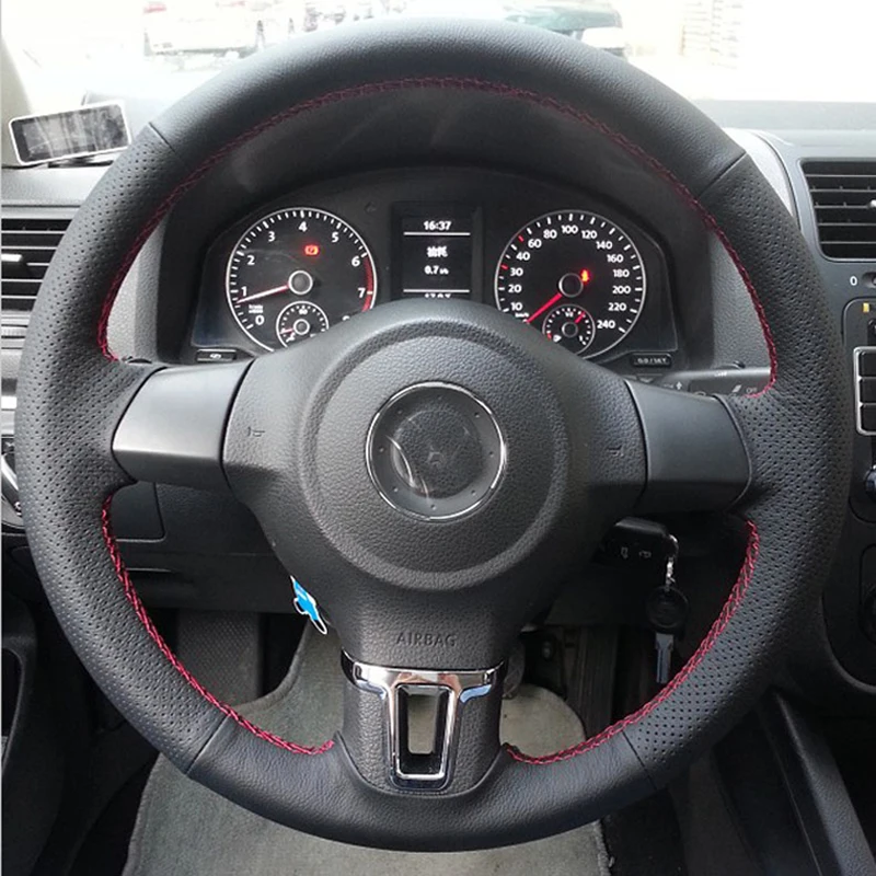 

High Quality cowhide Top Layer Leather handmade Sewing Steering wheel covers protect For Volkswagen VW Bora/Santana/Jetta