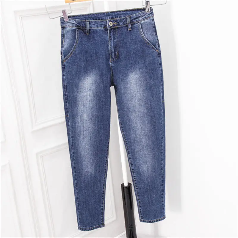 Plus Size Jeans Women Denim High Waist Elastic Boyfriend Jeans Femme Casual Loose Vintage Mom Jeans Streetwear Denim Pants Q1365