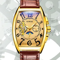 SEWOR мужские s 2019 модные волшебное зеркало кожаный ремешок часы с турбийоном механические автоматические часы мужские спортивные часы