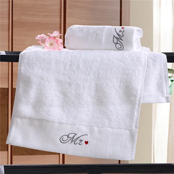 IDouillet вышитые кружки мистер и миссис сердца белый хлопок набор полотенец банное полотенце лицо/полотенце для рук юбилей свадебный подарок для пары - Цвет: Mr 2 Hand Towels