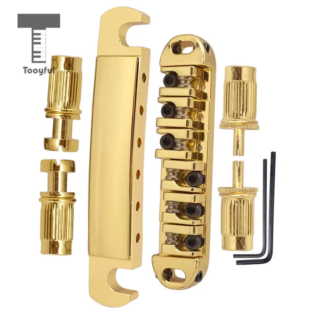 Tooyful Golden Alloy Tune-O-Matic Bridge Set w/ Wrench Studs Set for LP Style Guitar