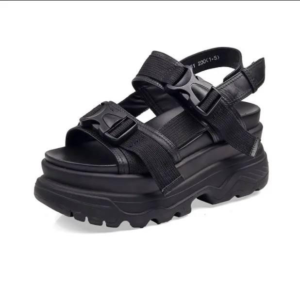 

OLOMM Platform Sandals Women Wedge High Heels Shoes Women Buckle Leather Canvas Summer Zapatos Mujer Slippers Woman Sandal