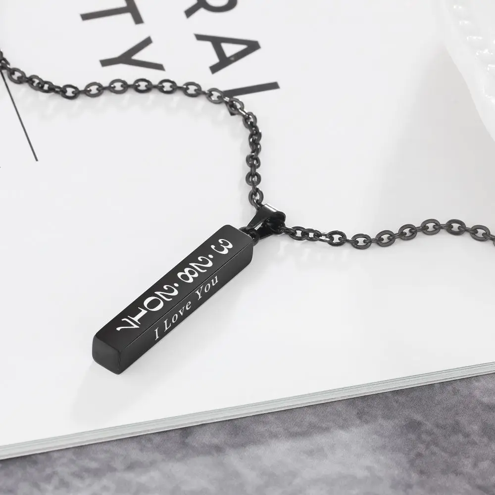 Engraved Name Necklace Personalised Gift Black Color Strip Pendant Stainless Steel Necklaces & Pendants (JewelOra NE102646)