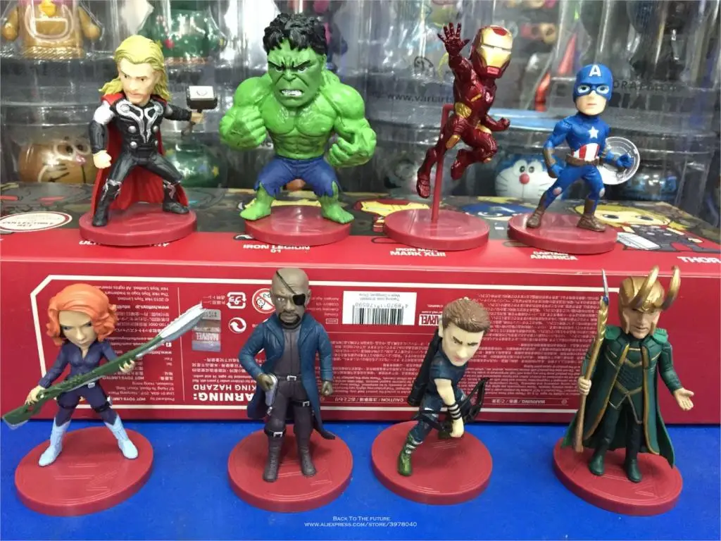 Disney с принтами "Marvel", "Мстители", 8 шт./компл. Железный человек, Тора, Халка и 8 см фигурка героя аниме мини украшения ПВХ Коллекционная Статуэтка игрушка модель