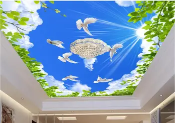 

Custom 3d ceiling murals wallpaper Blue sky green leaves 3d wallpaper for ceiling for living room non-woven ceiling murals