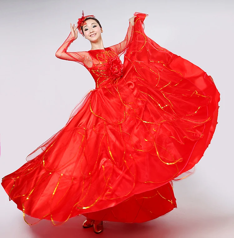 Испанский костюм для выступлений открытый танец Swagger полная юбка взрослый женский хор платье с блестками платье для сцены костюм H545