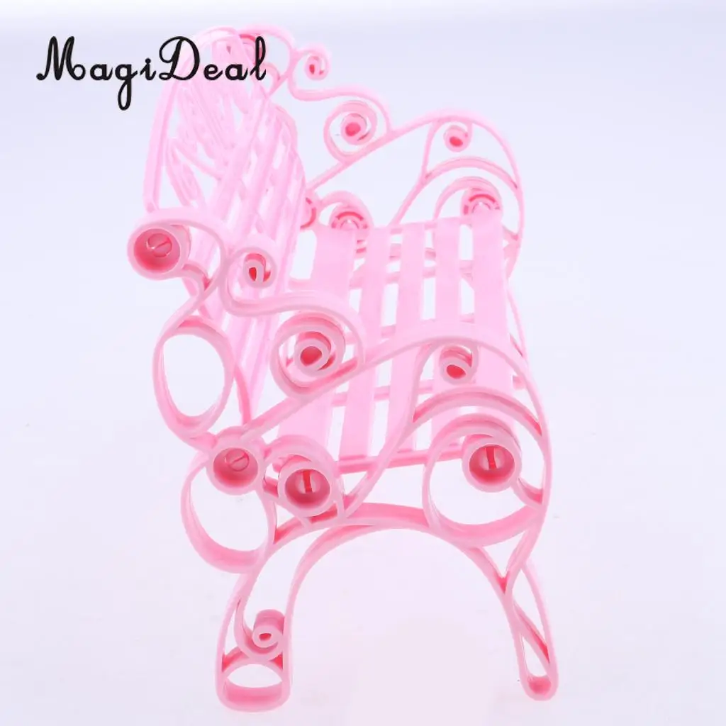 Pink 1/6 Scale Dollhouse Miniature Park Bench for Dolls House Garden Yard Furniture Decor Dolls Acc Model Toy