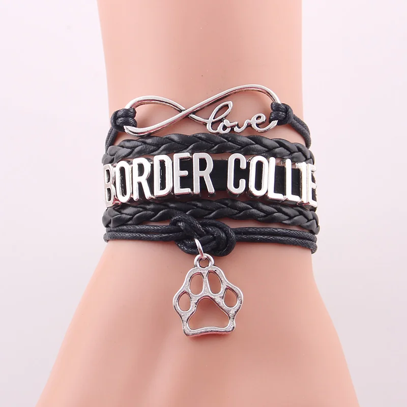 Маленький Браслет MingLou Infinity love border collie, кожаный браслет для собак, амулет лапа, мужские браслеты и браслеты для женщин, ювелирные изделия - Окраска металла: 3211a
