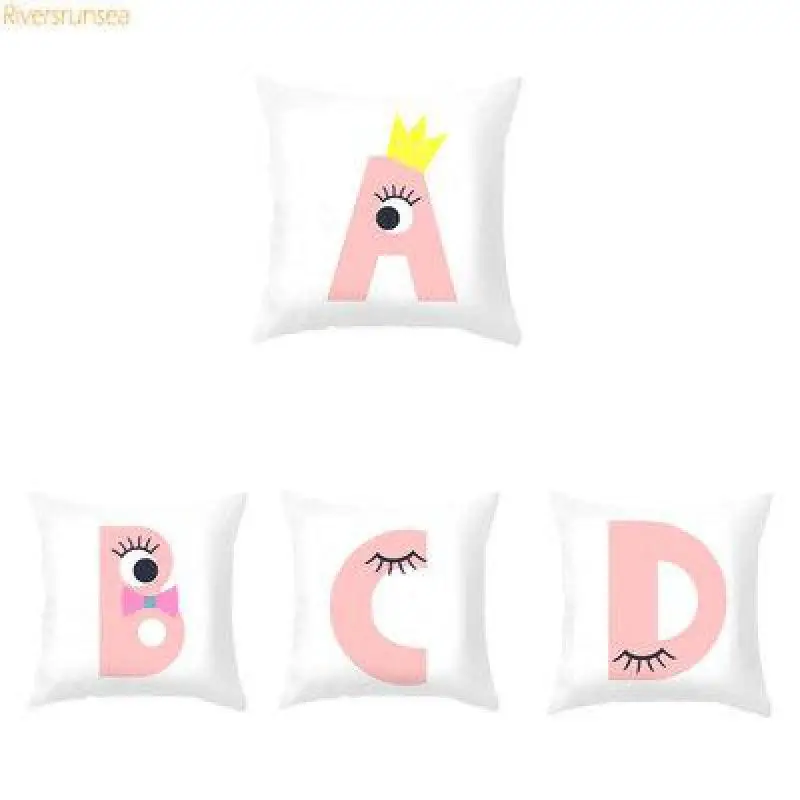 

Nordic Style Pink English Letter Cushion Cute Cartoon Eyes Eyelash Minimalist Decor Plush Fabric Personality Pillow For Sofa