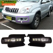eeMrke LED Daytime Running Lights For Toyota Land Cruiser Prado 2002-2009 White DRL Light Fog Lamp Cover Kits