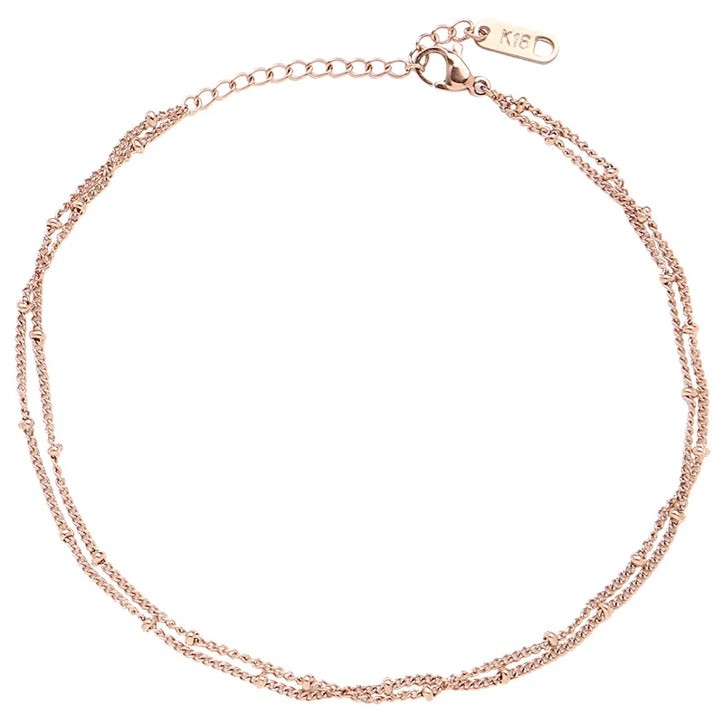

Casual Chaine Cheville For Women Rose Gold Color Stainless Steel Two Lines Layed Statement Anklet Bracelet Girls Foot Jewelry