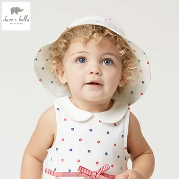 

DB5078-H dave bella summer baby girls beige printed hat girls bow hat cute bucket hat