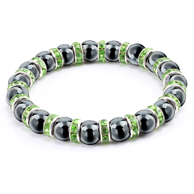 Silver green Натуральный гематитовый браслет Для мужчин браслеты с подвесками черный желчнокаменная бисером Браслеты серебристого цвета со стразами Для женщин счастливая цепь Фитнес ювелирные изделия 12 видов цветов - Окраска металла: Silver green